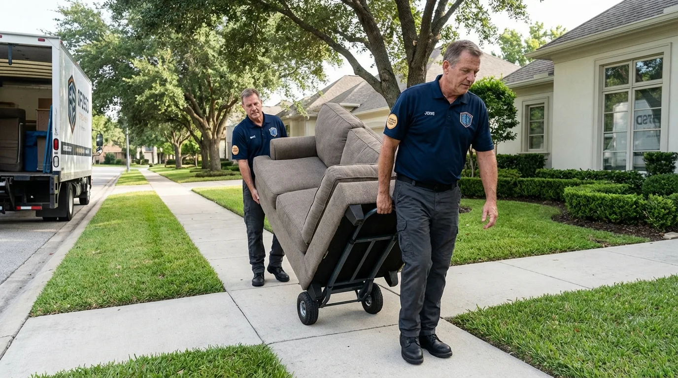 Local residential moving crew loading furniture in Van, TX