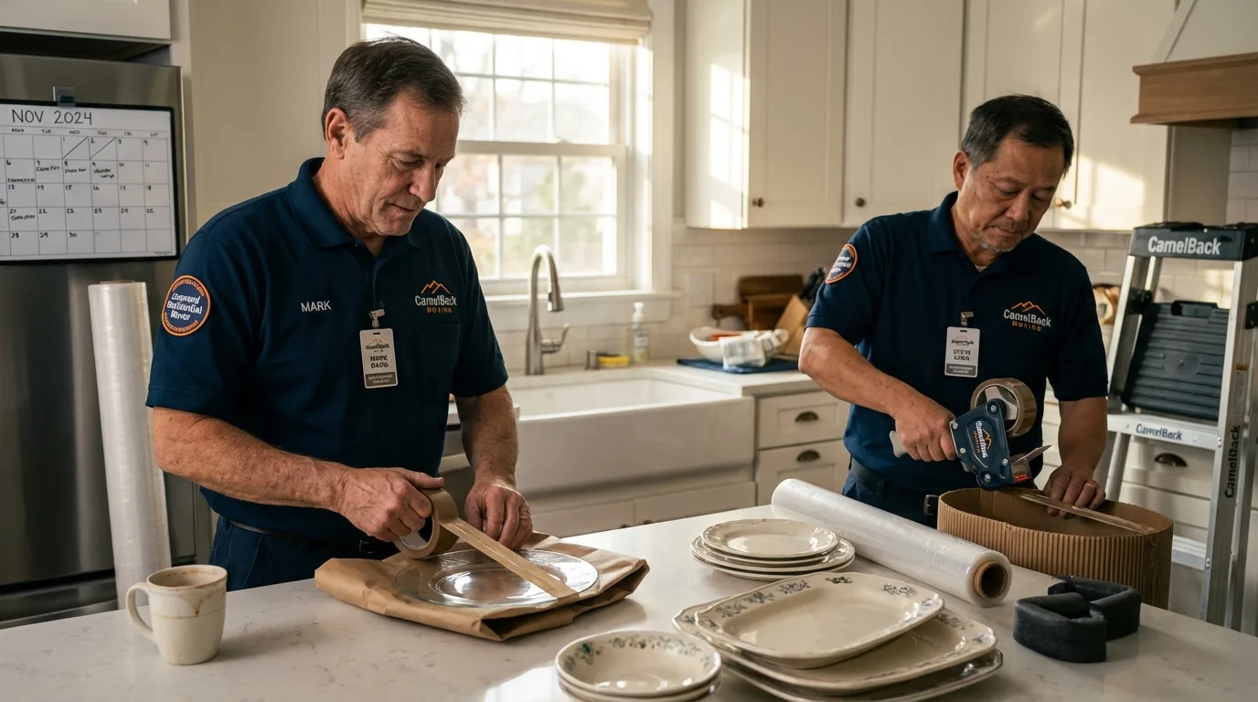 Professional crew packing kitchen dishware in Van, TX